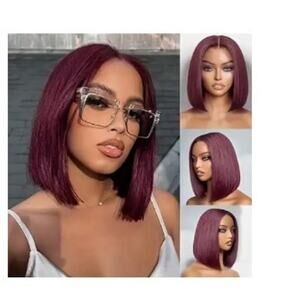 12-Inch Deep Burgundy (Dark Brown/Red) Heat-Resistant Synthetic Fiber Wig
